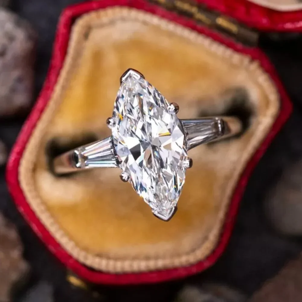 NEW 14K White Gold Marquise Cut Diamond Ring - Picture 3 of 7